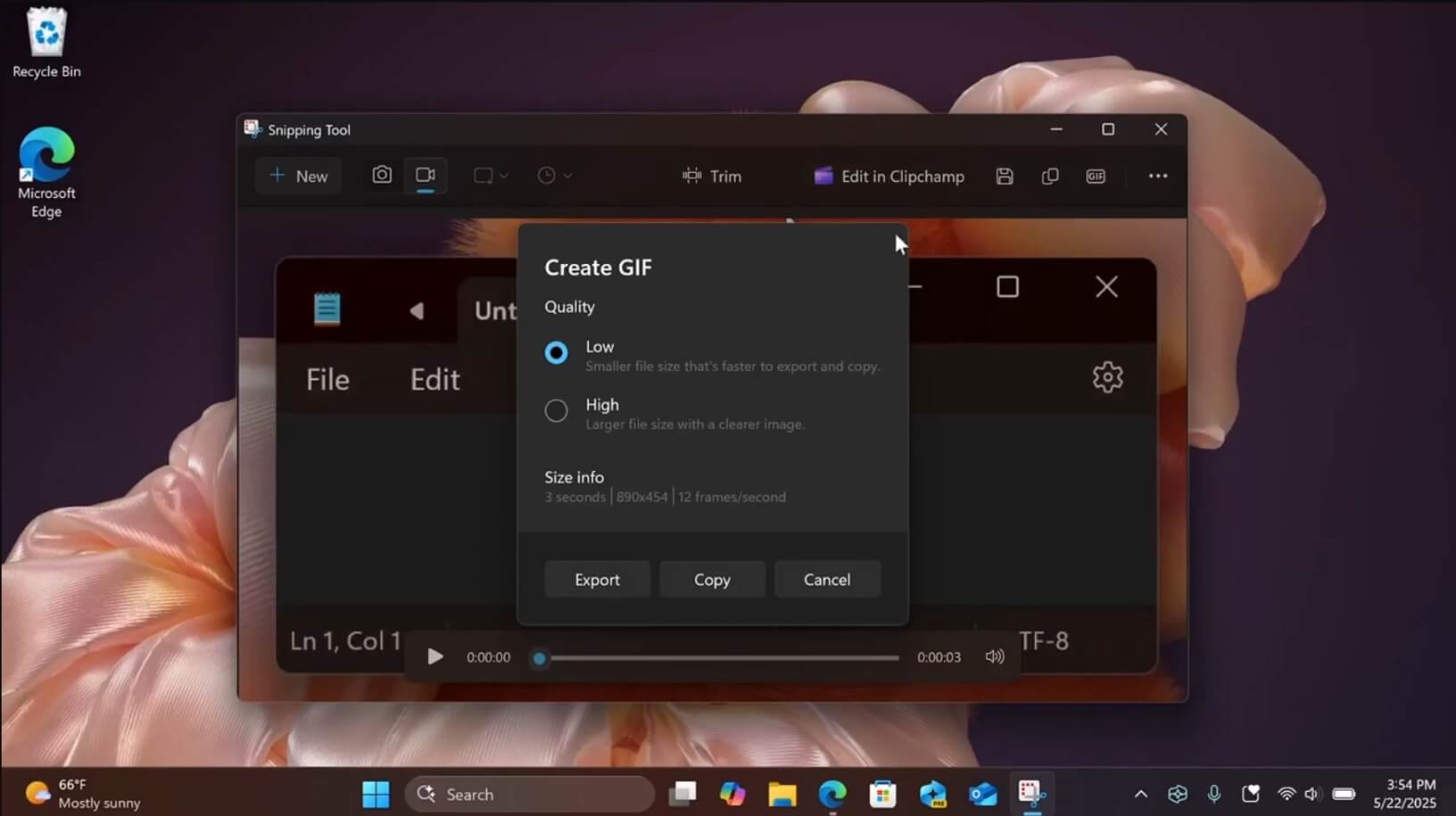 Windows 11 Snipping Tool GIF Create feature